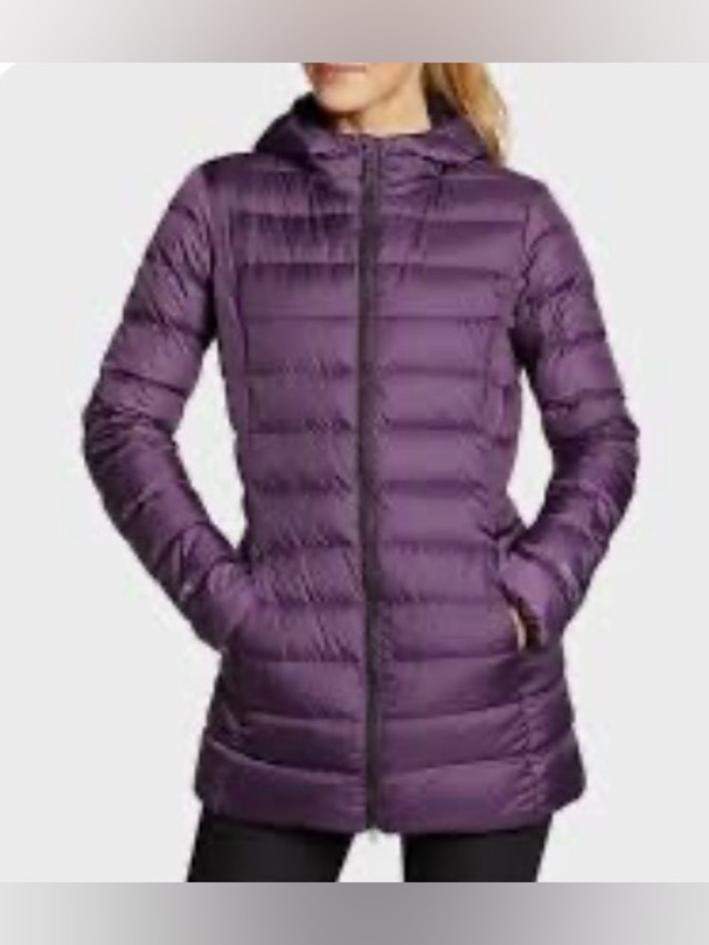 Eddie Bauer Purple Lightweight Goose Down Hooded Puffer Parka Women’s Small